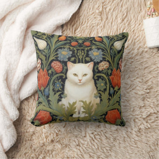 Almofada Art nouveau, gato branco no jardim