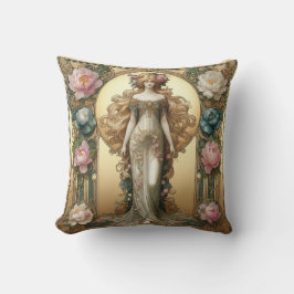 Almofada Art Nouveau Lady with Peonies Travesseiro decorati
