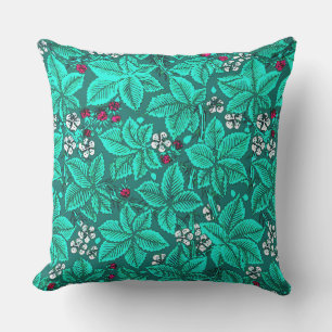 Almofada Art Nouveau Morangos e Folhas, Turquesa