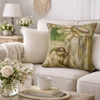 Almofada Art Nouveau Music Maidens Vintage Illustration 