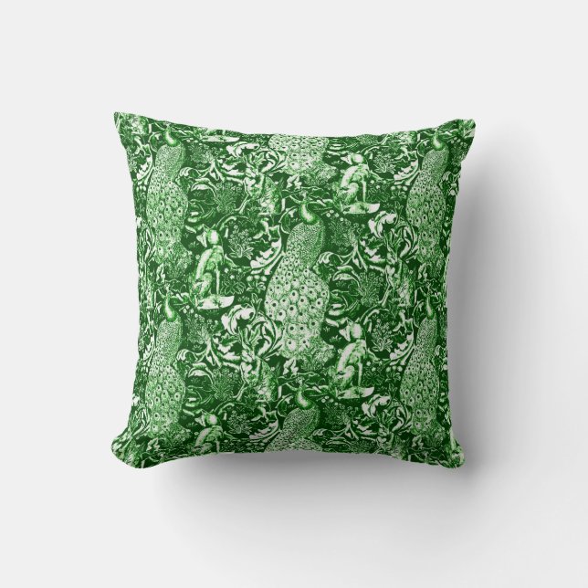 Almofada Art Nouveau Peacock Impressão, Forest Green (Frente)