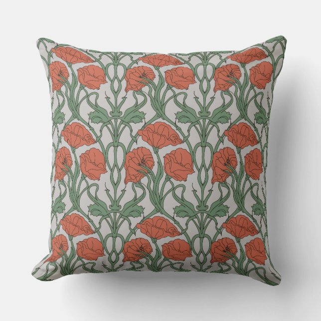Almofada Art Nouveau Red Poppy Floral Print (Frente)