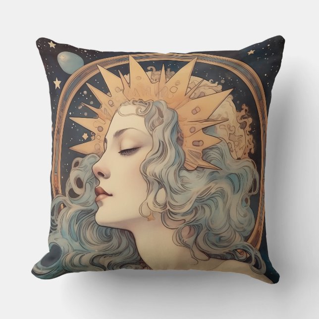 Almofada Art Nouveau Style Moon Stars Princesa (Frente)