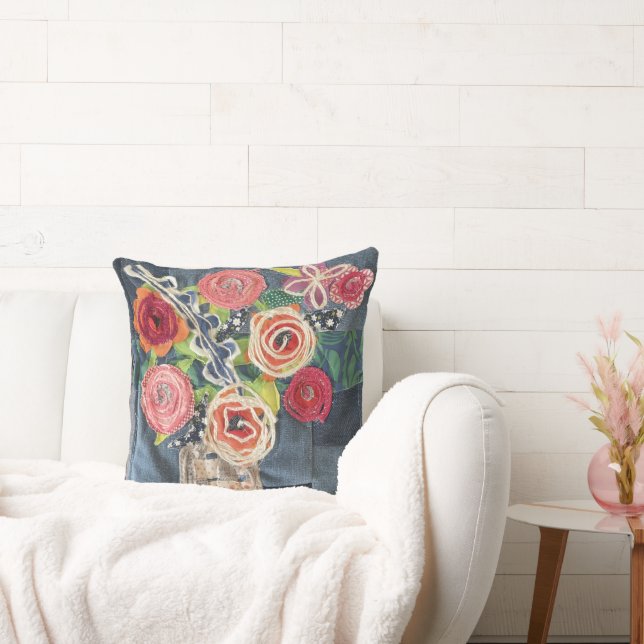 Almofada art quilt designed roses bouquet pillow with sunfl (Sofá)