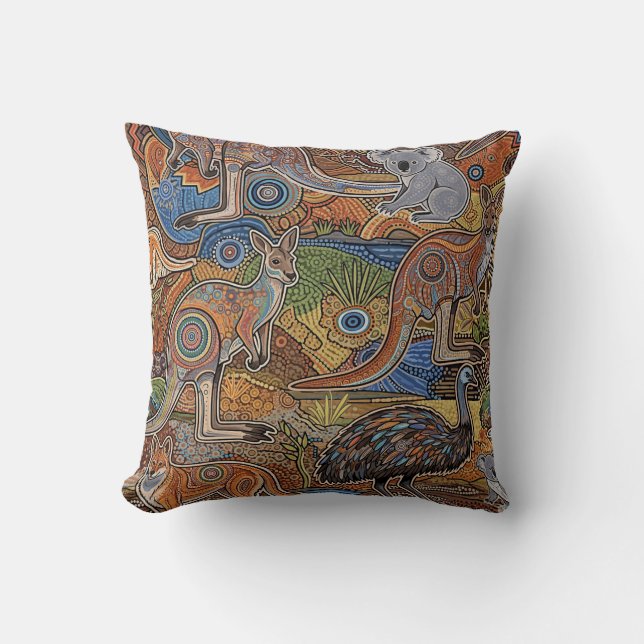 ALMOFADA ARTE ABORIGINAL DE ANIMAIS NATIVOS AUSTRALIANOS (Frente)