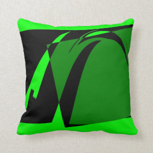 Almofada Arte abstracta retro preta Deco do verde limão
