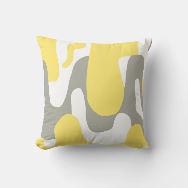 Almofada Arte abstrata cinza branco amarelo pastel (Frente)