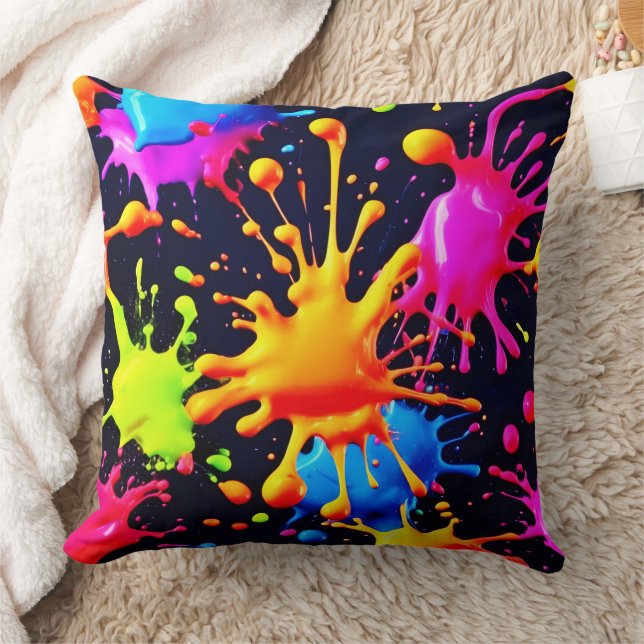 Almofada Arte Abstrata com Salpicos de Tinta Neon (Cobertor)