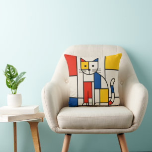 Almofada Arte Abstrata de Gato Geométrico Estilo Mondrian P