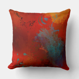 Almofada Arte abstrata digital Grunge Vermelho, Aqua & Dour