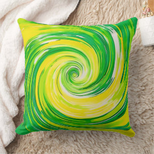 Almofada Arte Abstrata Espiral Verde Amarelo