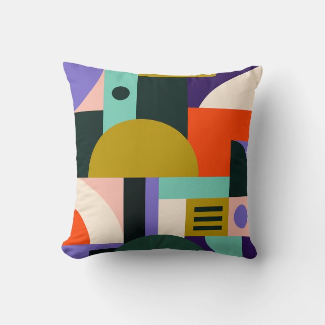 Almofada Arte abstrata geométrica vibrante com cores ousada (Frente)