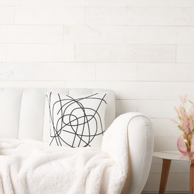 Almofada Arte abstrata preto e branco Desenho Linhas Minima (Sofá)