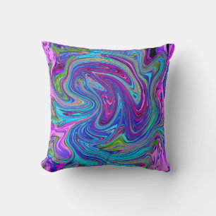 Almofada Arte Abstrata Retro Groovy Azul, Rosa e Roxo