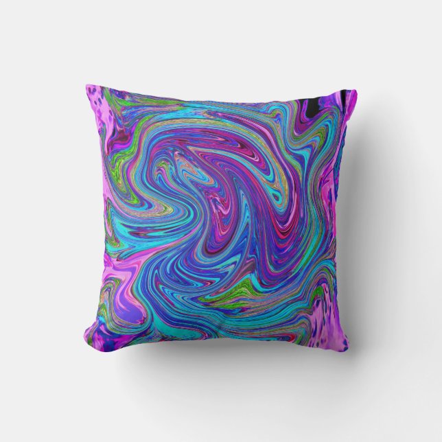 Almofada Arte Abstrata Retro Groovy Azul, Rosa e Roxo (Frente)