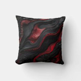 Almofada Arte Abstrata Vermelha e Preta com Textura de Lava