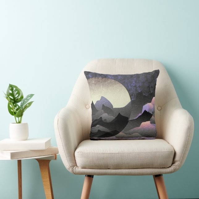 Almofada Arte Abstrato Caprichoso da Lua e Montanhas (Cadeira)