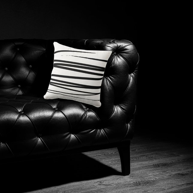 Almofada Arte Abstrato das Linhas Negras e Brancas Modernas (Criador carregado)