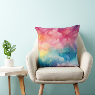 Almofada Arte abstrato em aquarela de arco-íris no céu notu