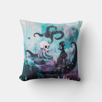 Almofada Arte AI do Gótico Magnético do Octopus Skull Skull