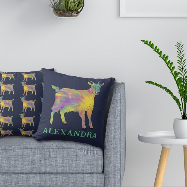 Almofada Arte Animal Colorida De Cabra Bela (Cute goat colorful animal art custom name pillow for farm animal lovers)