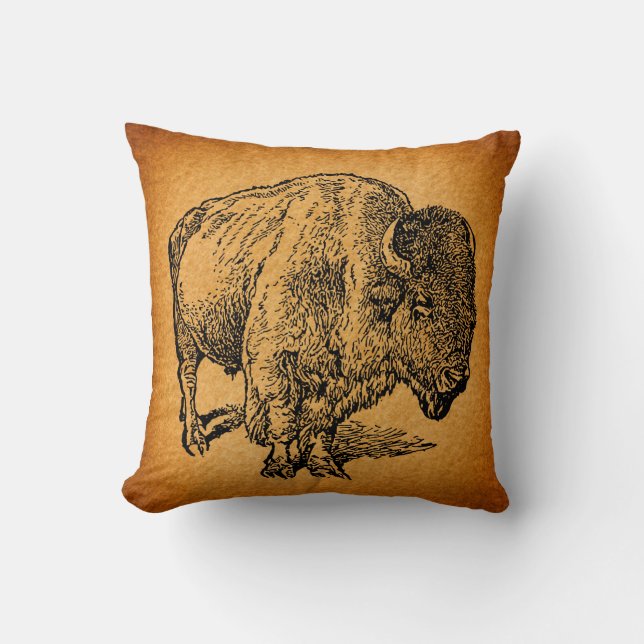 Almofada Arte Antica Russa de Buffalo Bison Ocidental (Frente)