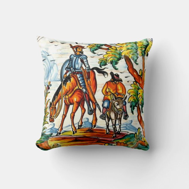 Almofada Arte antiga da cerâmica do Majolica de Don Quixote (Frente)