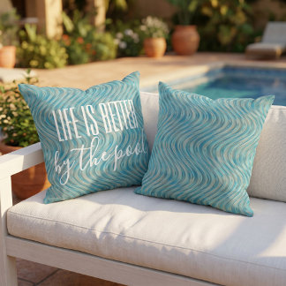 Almofada Arte Aqua Turquesa Azul Bege Linhas Curvas