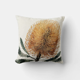 Almofada Arte Botânica de Flor Banksia em Aquarela 