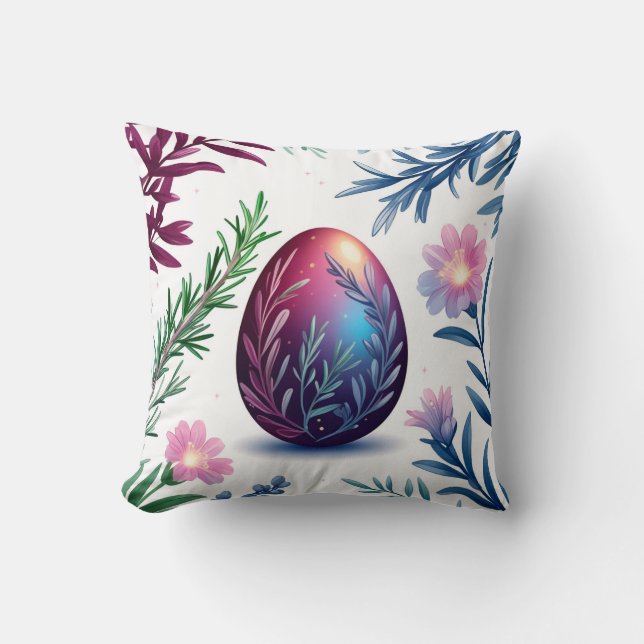 Almofada Arte Botânica de Ovo de Páscoa Elegante (Frente)