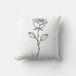 Almofada Arte Botânica Minimalista de Rosa em Linhas