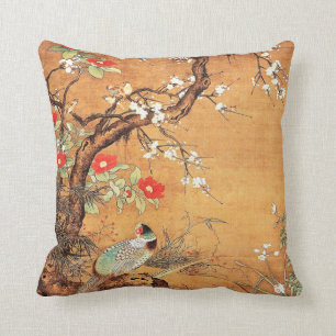 Almofada Arte chinesa oriental de faasant e camellia
