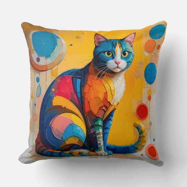 Almofada Arte Colorida Abstrata de Gato (Frente)