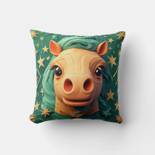 Almofada Arte Colorida de Cavalo em Origami com Fundo Estre