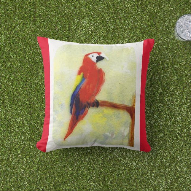 Almofada Arte Colorida de Macaw Bird (Grama)