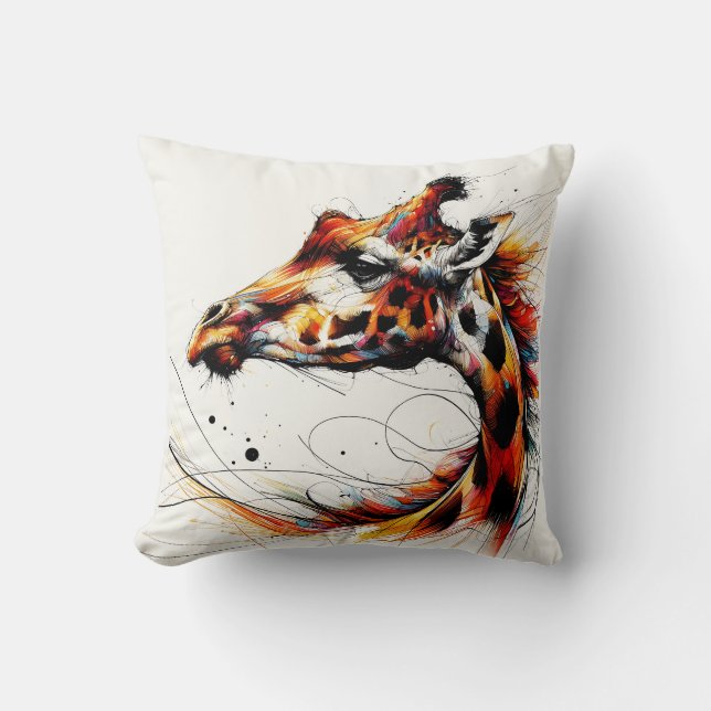 Almofada Arte Colorida Giraffe Line tem graça (Frente)