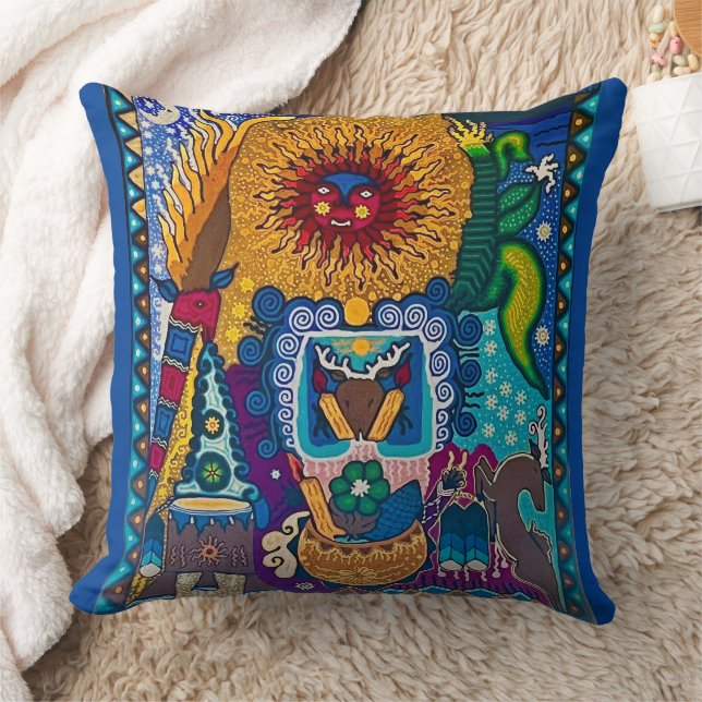 Almofada Arte Colorida Sun Huichol (Cobertor)