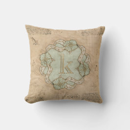 Almofada Arte com a Letra K Vintage Feita à Mão Verde Doura