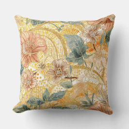 Almofada Arte com Flores em Flor e Pêssego Amarelo