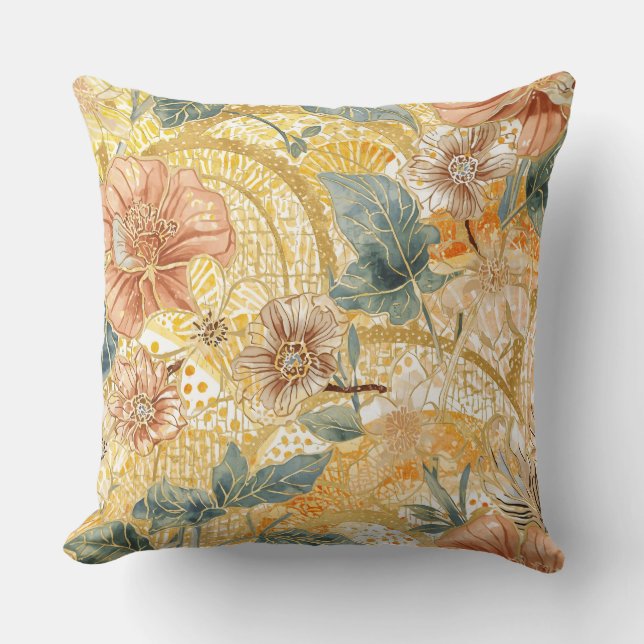 Almofada Arte com Flores em Flor e Pêssego Amarelo (Frente)