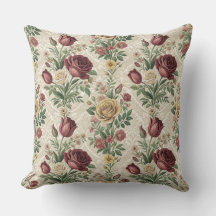 Arte com padrão floral de Rosa e Tulipa Damask Vin