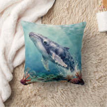 Arte Costeira Aquarela de Baleia Azul Oceânica