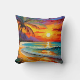 Almofada Arte Costeira Tropical Beach Sunset Ocean Hawaii