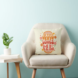 Almofada Arte Cristã Retro “Jesus Me Ama” – Fé Groovy