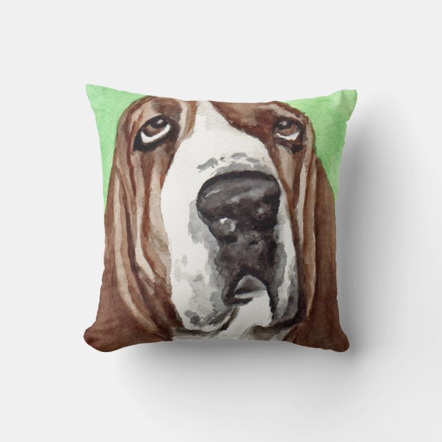 Almofada Arte da aguarela de Basset Hound (Frente)