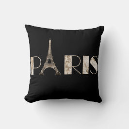 Almofada Arte da palavra de Paris do mapa do vintage 1889