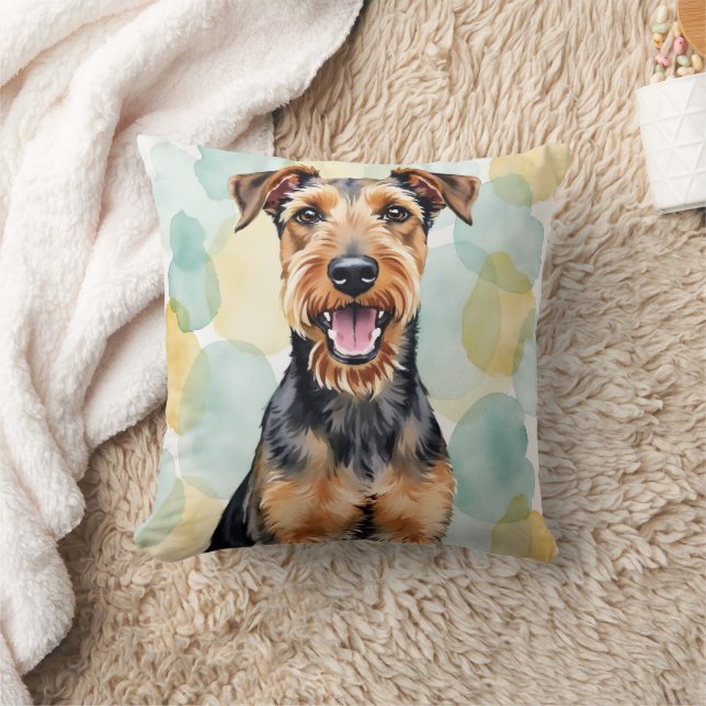 Almofada Arte de Airedale Terrier com Fundo Giratório em Aq (Cobertor)