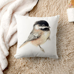 Almofada Arte de Aquarela Chickadee