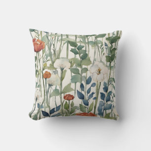 Almofada Arte de Aquarela de Flores Selvagens da Primavera