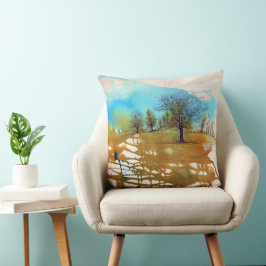 Almofada Arte de Aquarela de Paisagem de Árvores